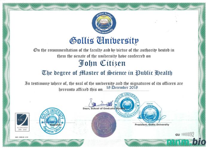 Somaliland Gollis university certyfikat PSD sample